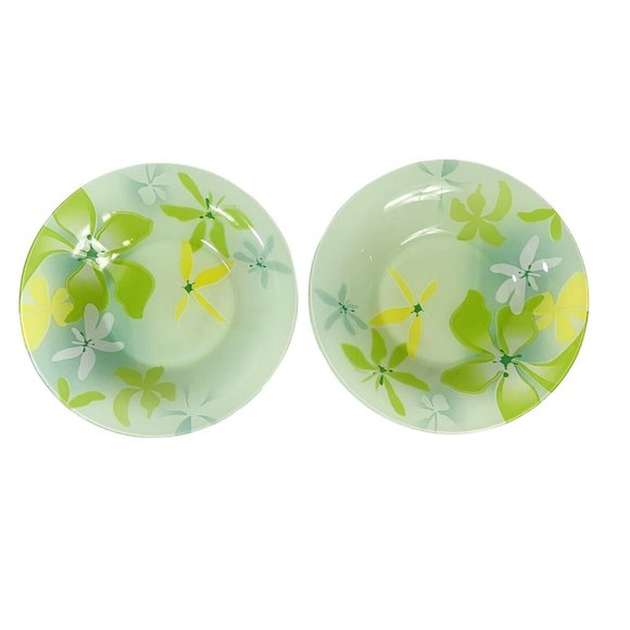 Luminarc 2 Dinner Plates 2 Salad Bowls Green Ode Tempered Glass Tableware Floral - Picture 7 of 11